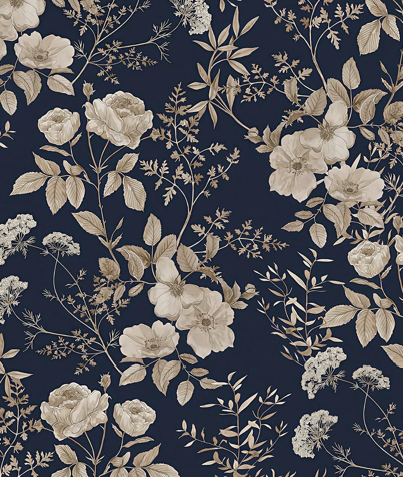Erfoni 16.9" x118" Boho Floral Peel and Stick Wallpaper Beige Flower and Leaf Contact Paper Self Adhsive Removable Wallpaper Boho Botanical Wall Paper for Bedroom Cabinets Decor Vinyl Roll Waterproof - Image 1