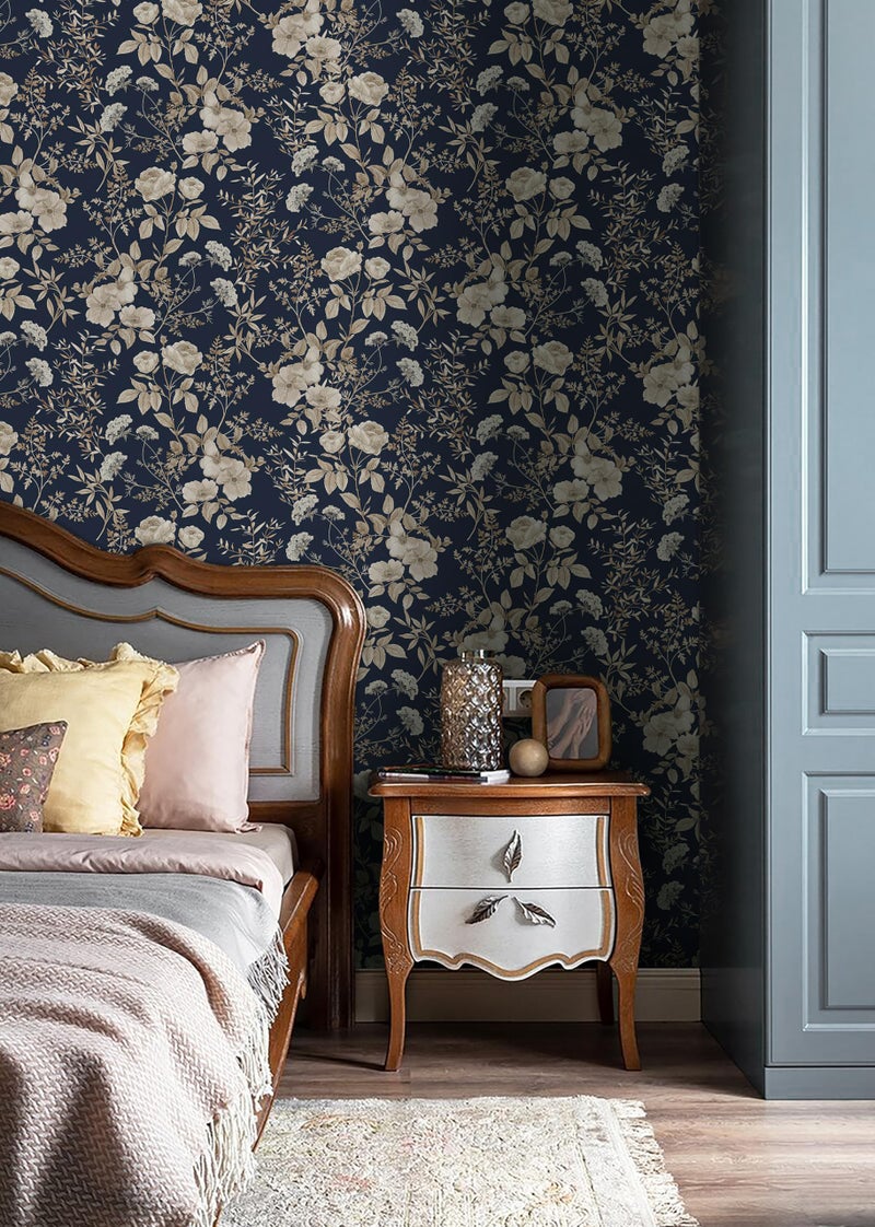 Erfoni 16.9" x118" Boho Floral Peel and Stick Wallpaper Beige Flower and Leaf Contact Paper Self Adhsive Removable Wallpaper Boho Botanical Wall Paper for Bedroom Cabinets Decor Vinyl Roll Waterproof - Image 5