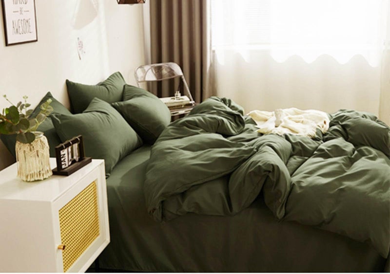 Nanko King Duvet Cover Set Olive Green Luxury Microfiber Comforter Quilt Bedding Cover with Zip Closure Ties  Modern Farmhouse Style for Men and Women Chambray Teen 3pc Size 104 x90