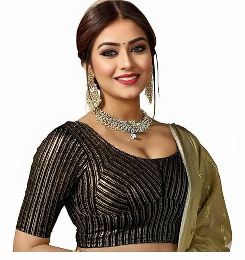 Bhochi Stylish Latest Katori Design Golden Foil Printed Blouse Stretchable Readymade Saree Blouses for Women Trendy Blouse Special for Festival - Image 2
