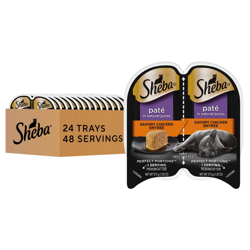 Sheba Perfect Portions Wet Cat Food Pate Savory Chicken Entree, 2.6 oz. Twin-Pack Trays, Cat Food Wet Recipe (24 Count, 48 Servings) - Image 1