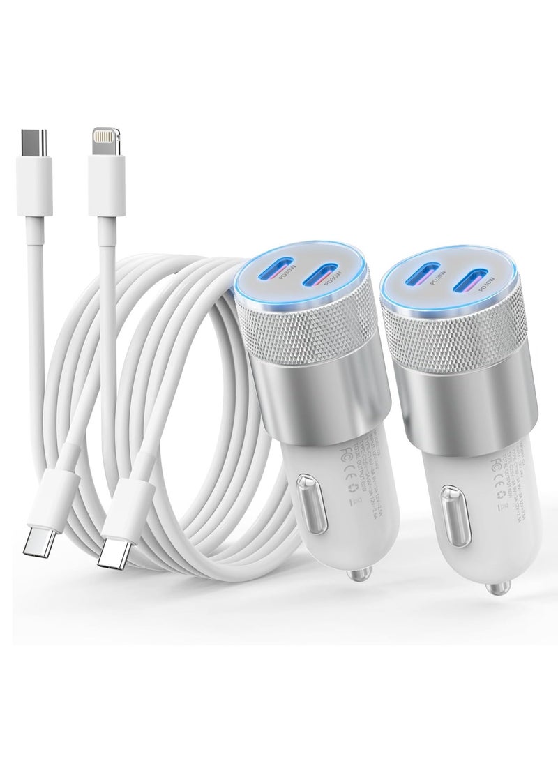 General iPhone Car Charger Fast Charging, 60W Dual USB-C Power Cigarette Lighter Car Charger+Type-C Cable&Lightning Cable for iPhone 15 14 13 12 11 Pro Plus XS XR iPad, Samsung and More  - Image 1