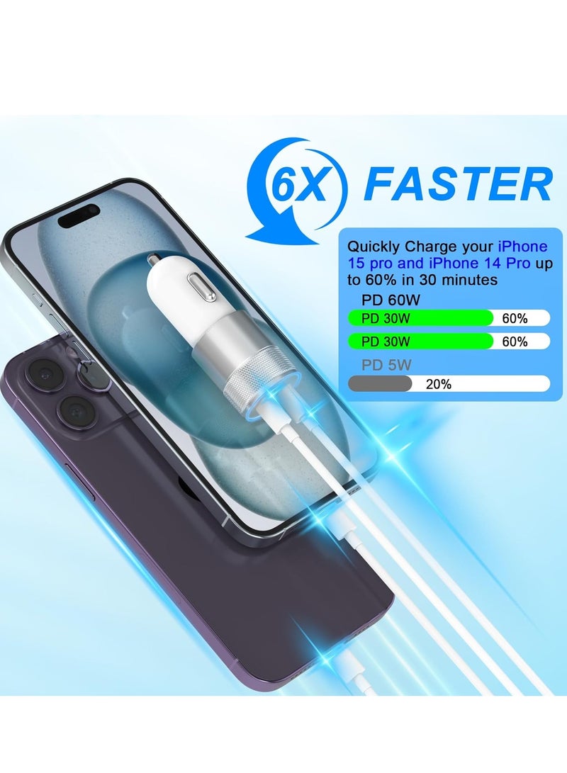 General iPhone Car Charger Fast Charging, 60W Dual USB-C Power Cigarette Lighter Car Charger+Type-C Cable&Lightning Cable for iPhone 15 14 13 12 11 Pro Plus XS XR iPad, Samsung and More  - Image 4