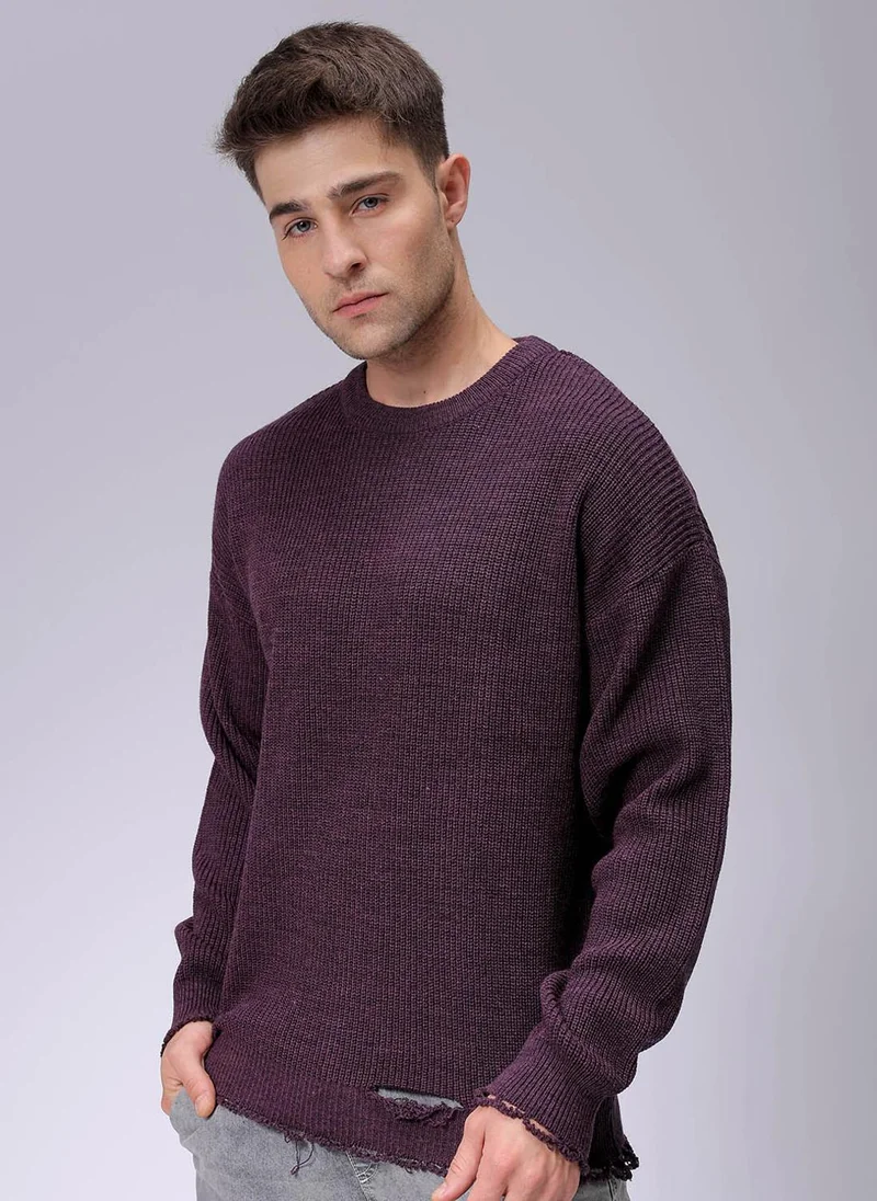 The Indian Garage Co Men Oversized Solid Crew Neck Sweater