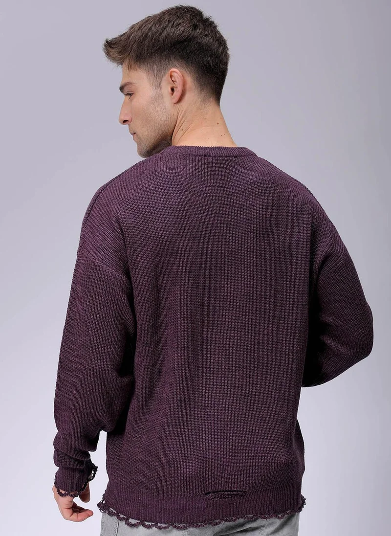 The Indian Garage Co Men Oversized Solid Crew Neck Sweater