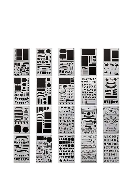 Bullet Journal 20 PCS Journal Stencil Plastic Planner Set for Journal Notebook Diary Scrapbook DIY Drawing Template Journal Stencils 4x7 Inch