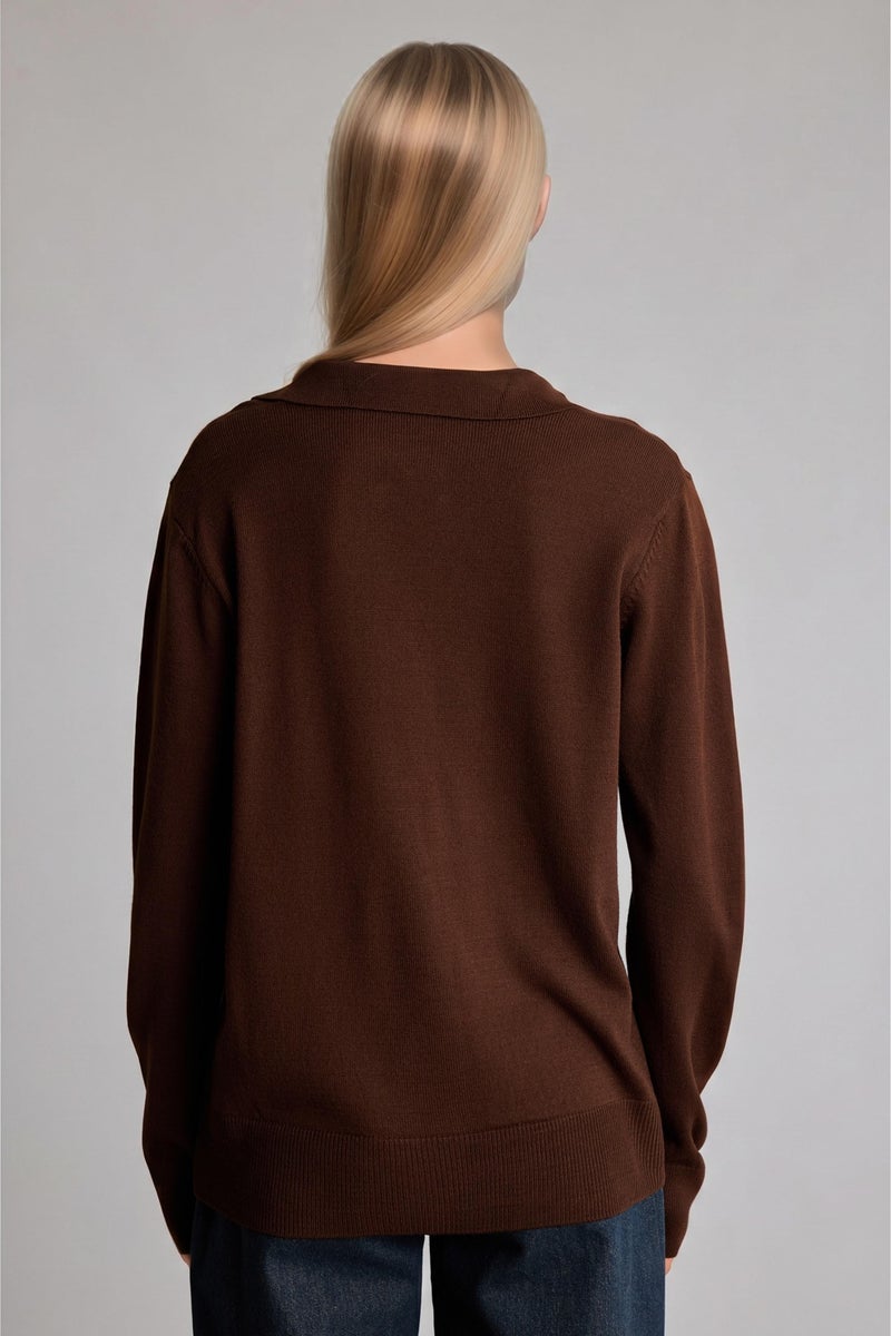 DeFacto Brown Woman Regular Fit Polo Collar Pullover Casual - Image 5