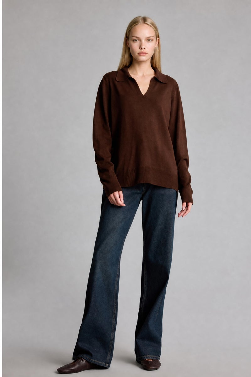 DeFacto Brown Woman Regular Fit Polo Collar Pullover Casual - Image 2