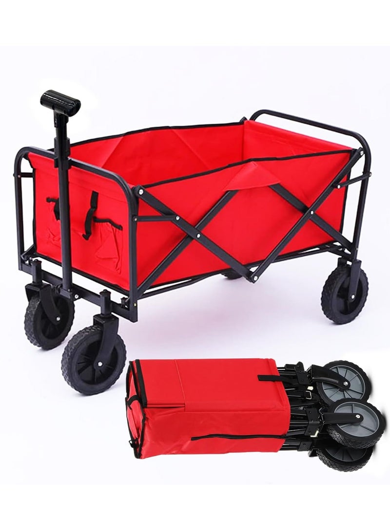 ADAK Collapsible Folding Wagon- Heavy Duty Utility Cart with 360° Rotating 4'' Wheels,150KG Load Capacity, Foldable Design for Camping, Beach, Garden, and Shopping- Durable Alloy, PVC,and Iron (Red) - Image 1