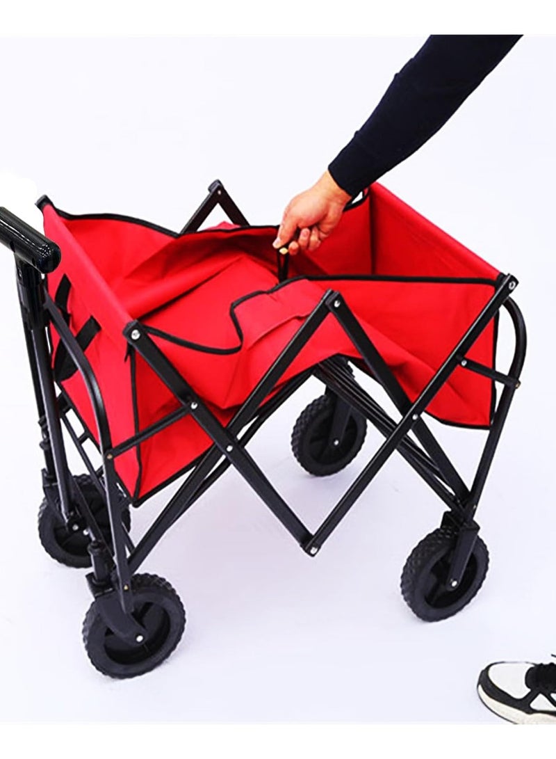 ADAK Collapsible Folding Wagon- Heavy Duty Utility Cart with 360° Rotating 4'' Wheels,150KG Load Capacity, Foldable Design for Camping, Beach, Garden, and Shopping- Durable Alloy, PVC,and Iron (Red) - Image 2