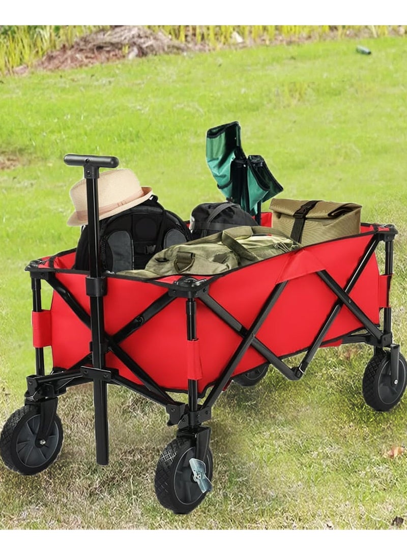 ADAK Collapsible Folding Wagon- Heavy Duty Utility Cart with 360° Rotating 4'' Wheels,150KG Load Capacity, Foldable Design for Camping, Beach, Garden, and Shopping- Durable Alloy, PVC,and Iron (Red) - Image 3