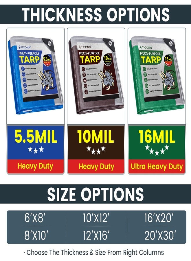 تيكون غطاء قماش مشمع شديد التحمل من TICONN، قماش مشمع سميك للغاية مقاوم للماء والتمزق والأشعة فوق البنفسجية مع حلقات وحواف معززة (5.5 مل، 6 × 8 قدم) - Image 4