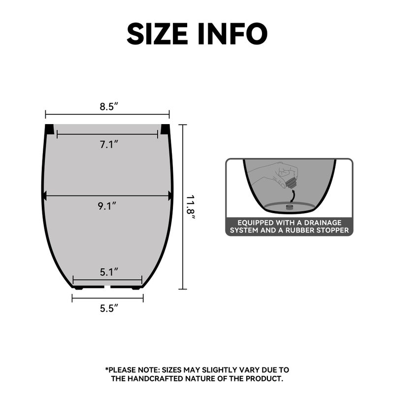 Kante 11.8 Inch Tall Concrete Planter, Large Indoor Outdoor Plant Pot with Drainage, Smooth Black Finish with Painted Interior, Ideal for Porch, Home, Garden, Patio - Image 2