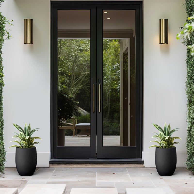 Kante 11.8 Inch Tall Concrete Planter, Large Indoor Outdoor Plant Pot with Drainage, Smooth Black Finish with Painted Interior, Ideal for Porch, Home, Garden, Patio - Image 5