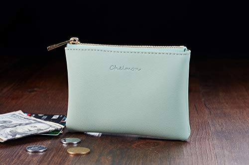 Chelmon Vegan Leather Coin Purse Pouch Change Purse With Zipper For Men Women (Green Light) - Image 5