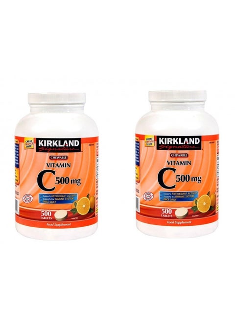 Kirkland Vitamin C (500 mg), Tangy Orange, Chewable Tablets, 500 Count (Pack of 2)