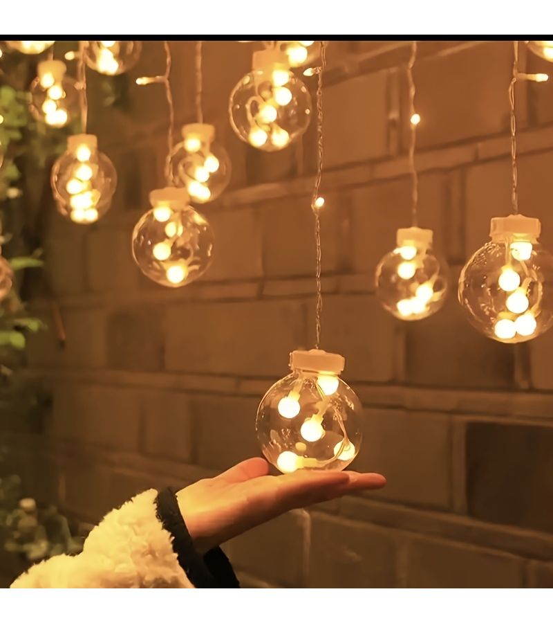 أضواء ستائر LED بيضاء دافئة مكونة من 108 لمبة، لتزيين التخييم الخارجي والفناء والعطلات - Image 1