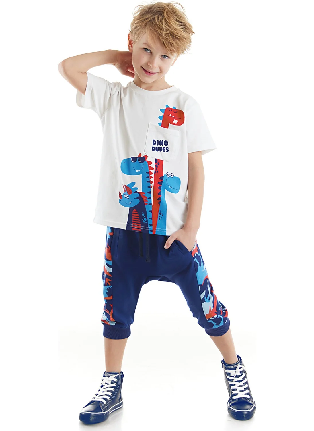 Denokids Dino Dudes Boy T-shirt Capri Shorts Set