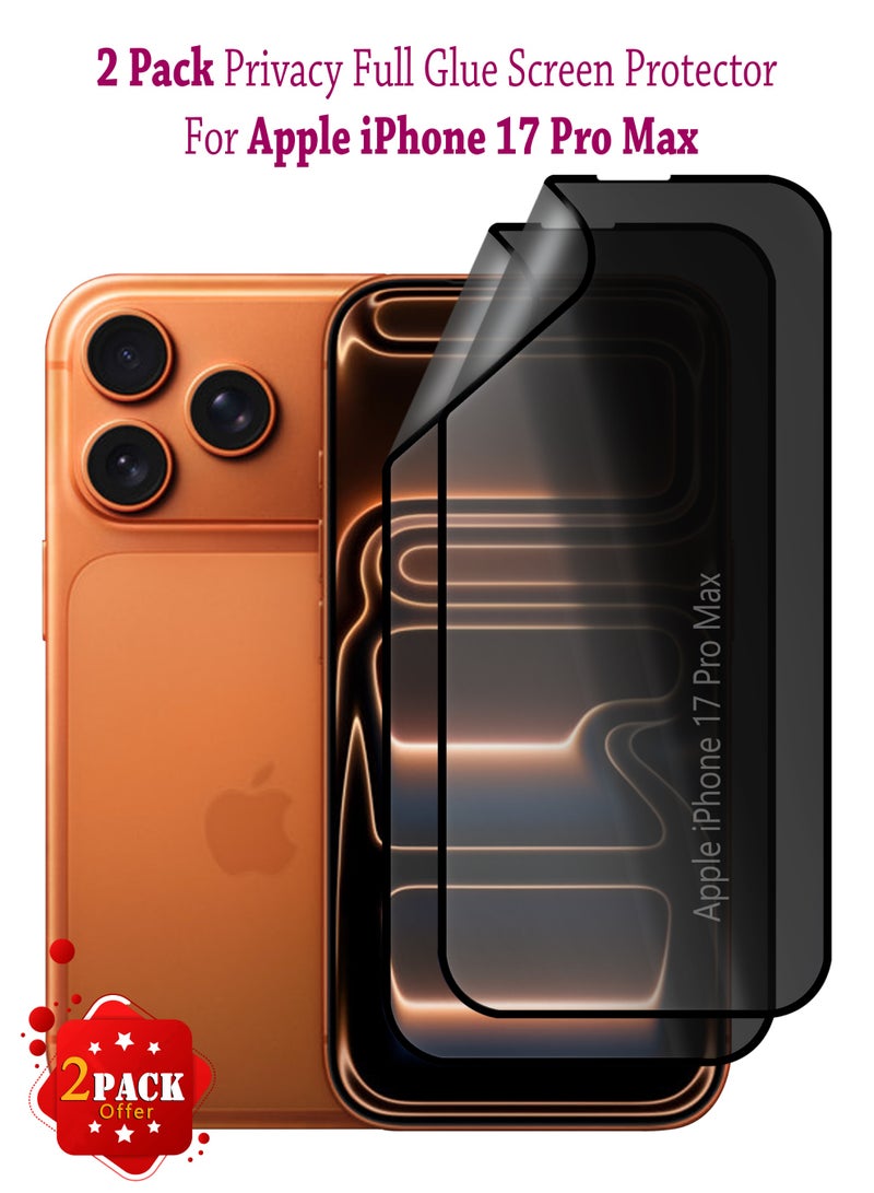 2 Pack Apple iPhone 17 Pro Max  Premium Nano Ceramic Privacy Full Glue Full Cover Matte Flexible Screen Protector For Apple iPhone 17 Pro Max - Privacy - Image 1