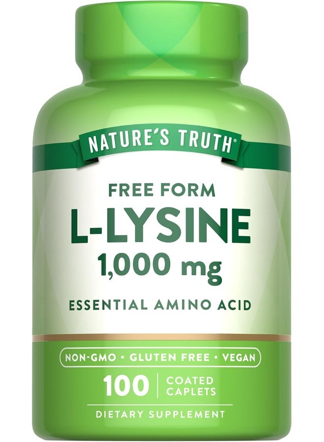 Nature's Truth L Lysine 1000mg Capsules | 100 Coated Caplets | Free Form | Vegetarian, Non-GMO, Gluten Free - Image 1