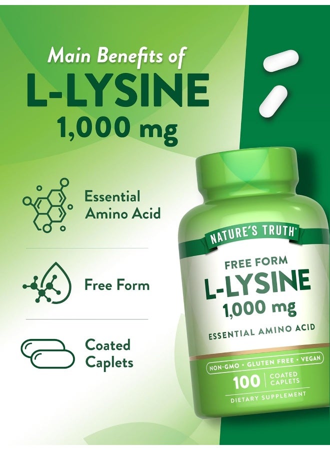 Nature's Truth L Lysine 1000mg Capsules | 100 Coated Caplets | Free Form | Vegetarian, Non-GMO, Gluten Free - Image 5