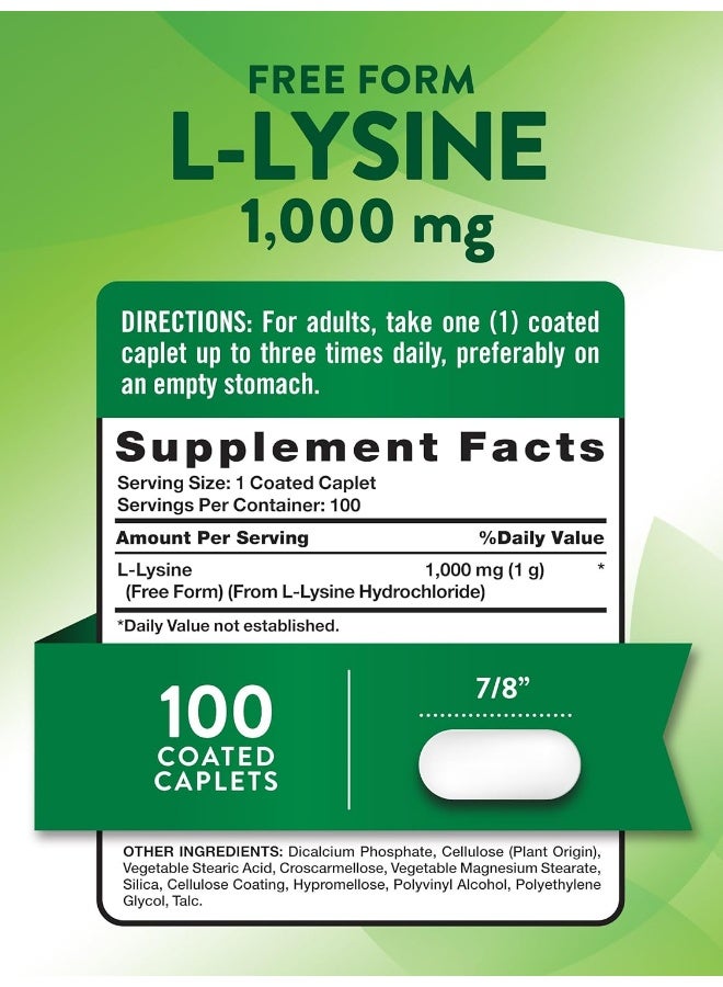 Nature's Truth L Lysine 1000mg Capsules | 100 Coated Caplets | Free Form | Vegetarian, Non-GMO, Gluten Free - Image 2