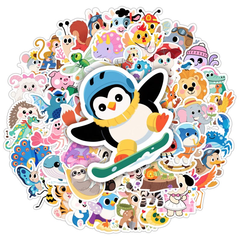 Wercokt 50PCS Animal Stickers, Cute Water Bottle Stickers for Kids, for Teaching Rewards, Notebooks, Stationery, Luggage, Cartoon PVC Happy Stickers - Image 1