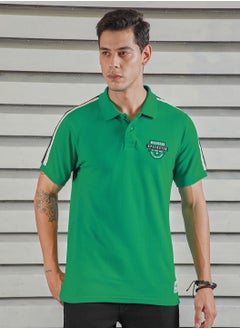 Green Applique Detail Polo T-shirt for Men, Half Sleeves, 100% Cotton