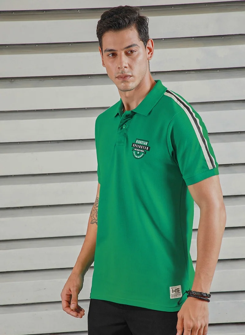 High Star Green Green Applique Detail Polo T-shirt for Men, Half Sleeves, 100% Cotton for Men | Best Price UAE