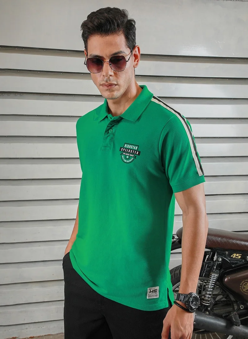 High Star Green Green Applique Detail Polo T-shirt for Men, Half Sleeves, 100% Cotton for Men | Best Price UAE