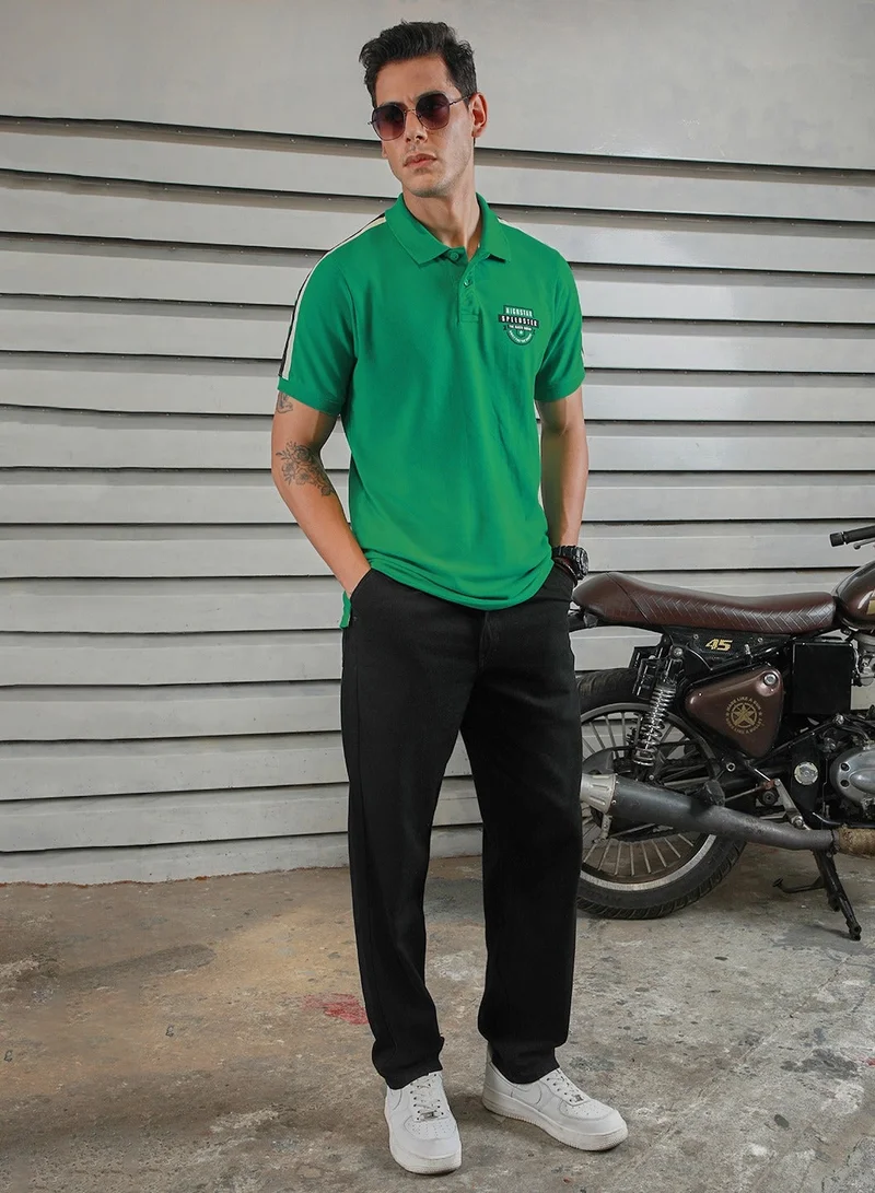 High Star Green Green Applique Detail Polo T-shirt for Men, Half Sleeves, 100% Cotton for Men | Best Price UAE