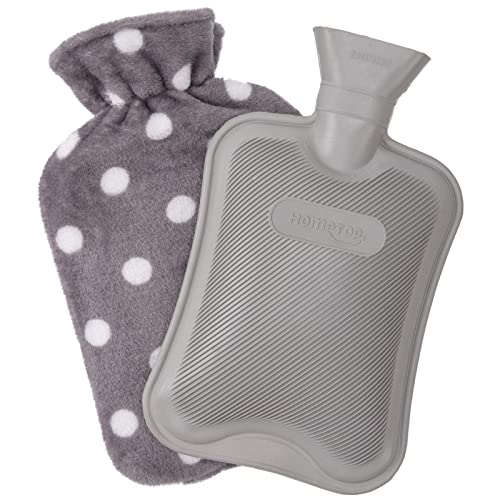 HomeTop Premium Classic Rubber Hot or Cold Water Bottle with Soft Fleece Cover (2 Liters,Gray) - Image 1