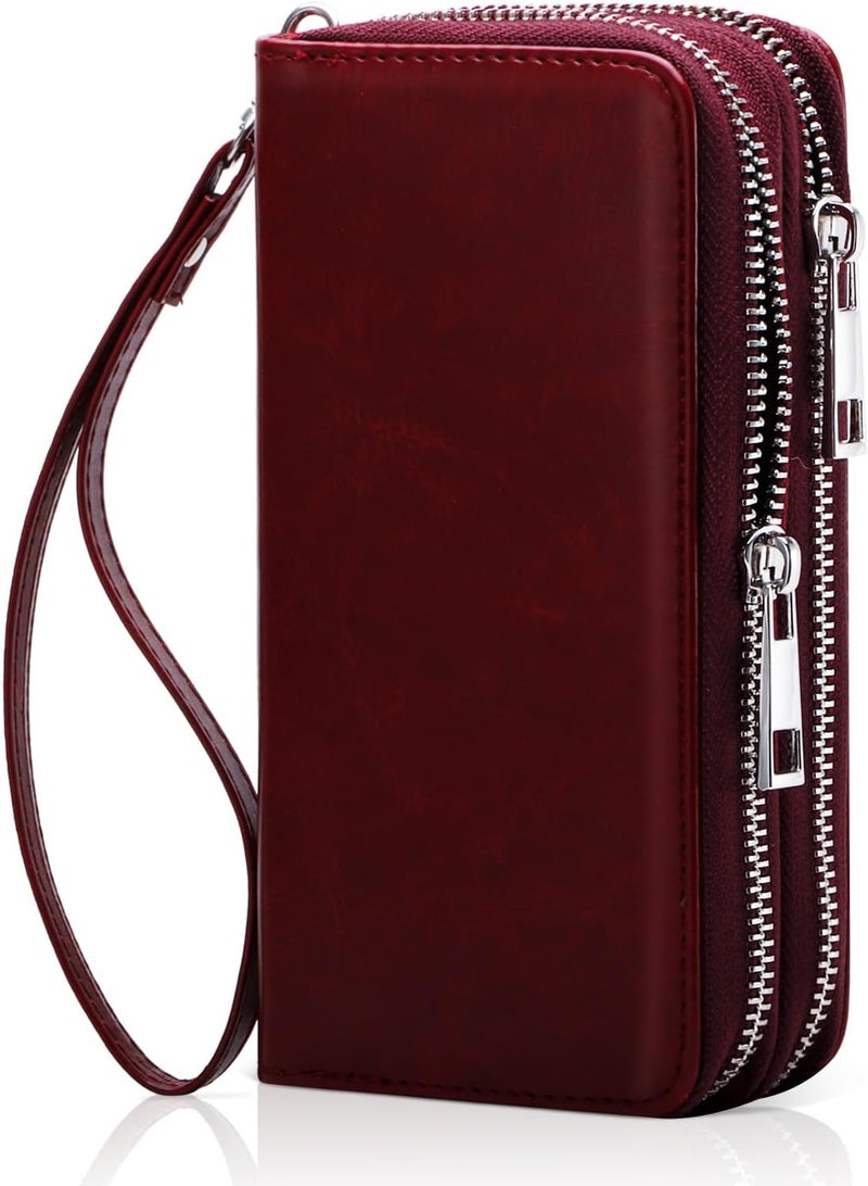 HAWEE Cellphone Wallet for Women Dual Zipper Long Purse with Removable Wristlet - Image 1