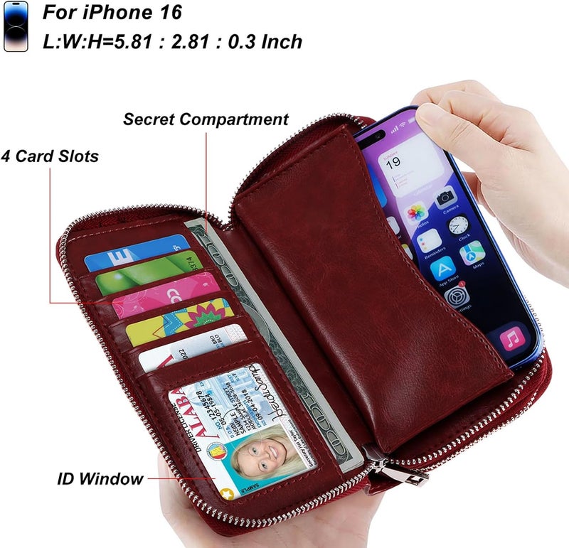 HAWEE Cellphone Wallet for Women Dual Zipper Long Purse with Removable Wristlet - Image 3