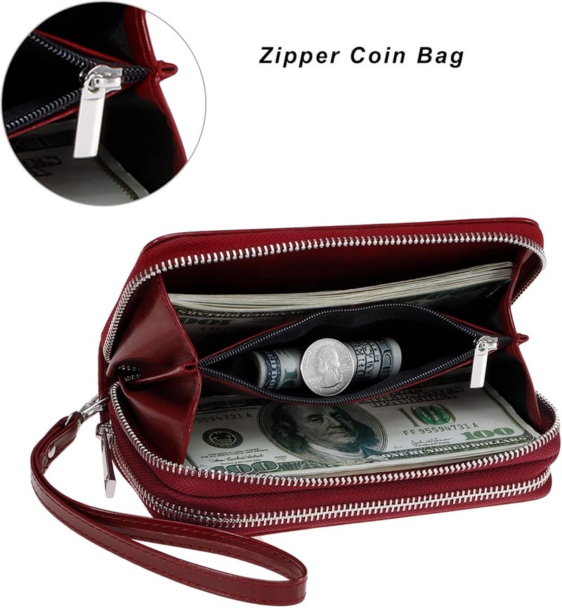 HAWEE Cellphone Wallet for Women Dual Zipper Long Purse with Removable Wristlet - Image 4