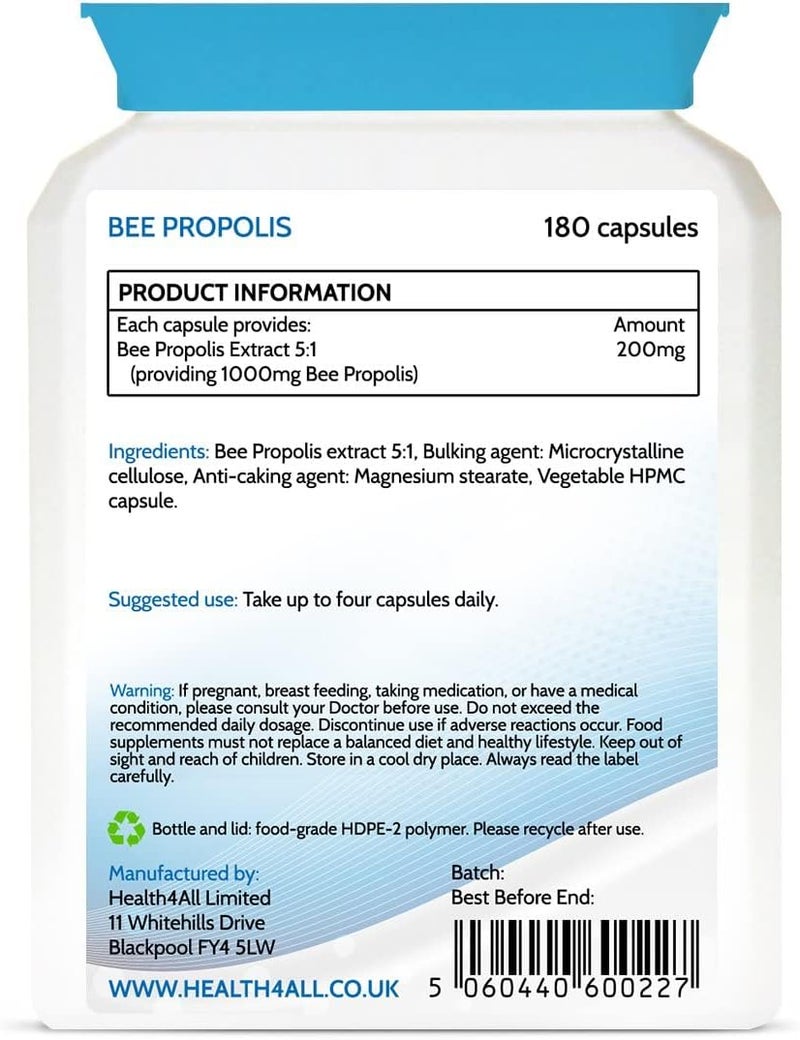 Health4All Bee Propolis 1000mg per Capsule 180 Capsules High Strength Immune System Booster Natural Immune Support Supplement not Tablets Made in UK - Image 3