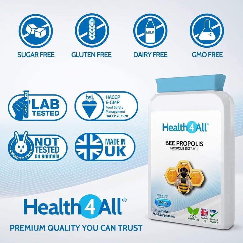 Health4All Bee Propolis 1000mg per Capsule 180 Capsules High Strength Immune System Booster Natural Immune Support Supplement not Tablets Made in UK - Image 2