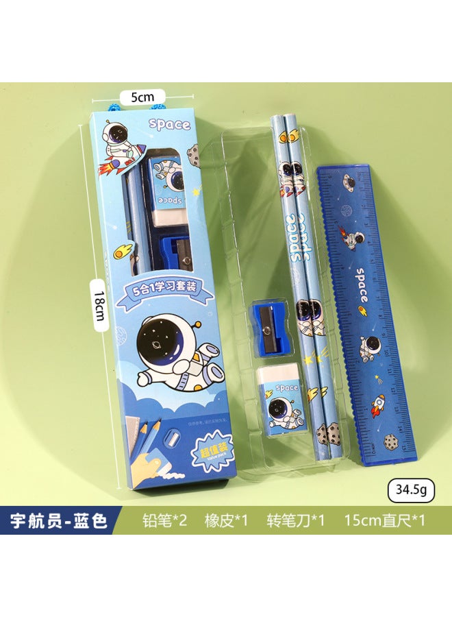 Cartoon Five-in-one Student Stationery Set For Primary School Students Cute Learning Pencil Five-piece Set Souvenir Prizes - Image 1