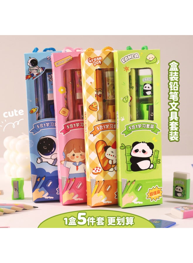 Cartoon Five-in-one Student Stationery Set For Primary School Students Cute Learning Pencil Five-piece Set Souvenir Prizes - Image 2