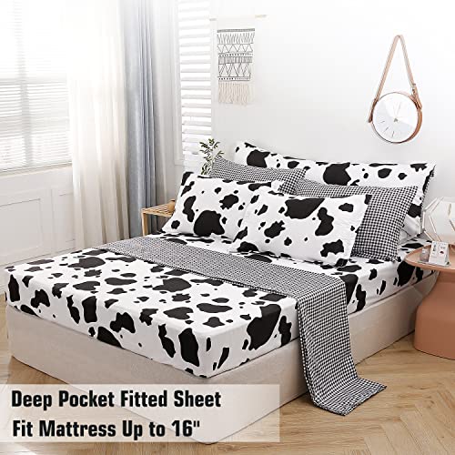 SUCSES Cow Print Twin Comforters 8 Pieces Bedding Set Cowhide Bed in A Bag for Boys Girls Black and White Cute Kids Comforter Set with Sheets - Image 5