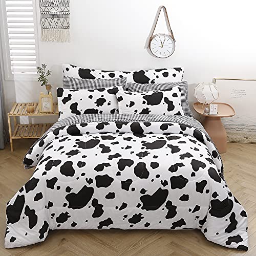 SUCSES Cow Print Twin Comforters 8 Pieces Bedding Set Cowhide Bed in A Bag for Boys Girls Black and White Cute Kids Comforter Set with Sheets - Image 1