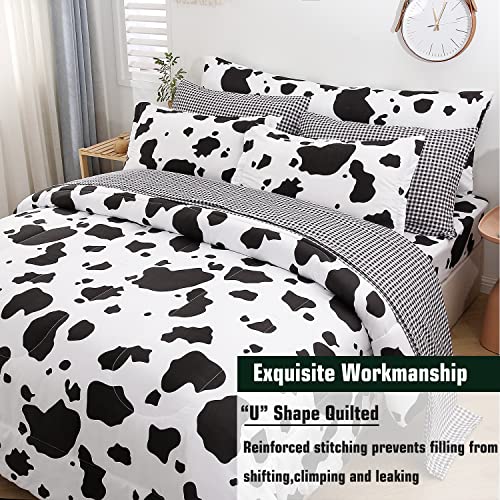 SUCSES Cow Print Twin Comforters 8 Pieces Bedding Set Cowhide Bed in A Bag for Boys Girls Black and White Cute Kids Comforter Set with Sheets - Image 4