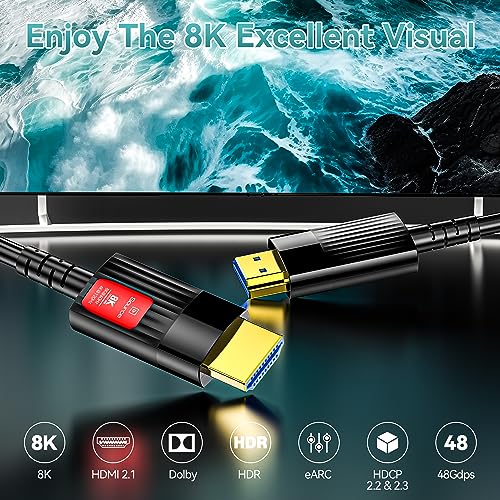 Anehmeta Fiber Optic HDMI Cable 65FT/20M, Long HDMI 2.1 Cable Support 48Gbps High Speed 8K@60Hz 4K@120Hz Dynamic HDR/eARC/HDCP 2.2&2.3/Dolby Atmos for Monitor,TV,Projector, Gaming Console - Image 3