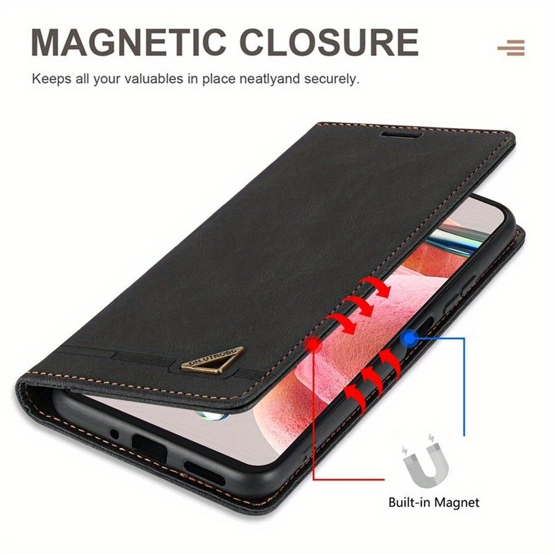 Black Faux Leather Case With Kickstand For Xiaomi Redmi 9C - Image 3