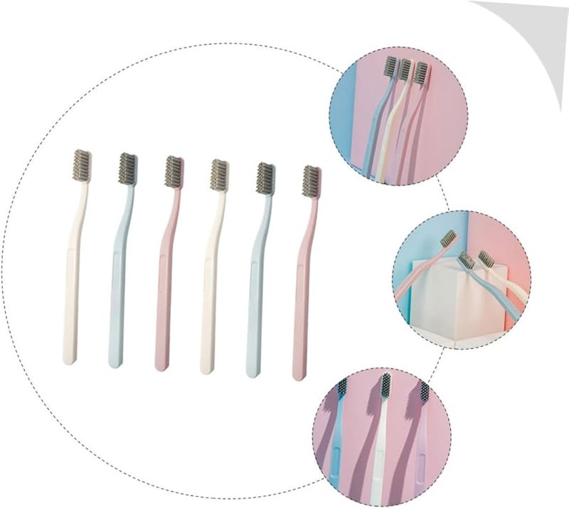 PartyKindom 6 Pack Hard Nylon Toothbrushes For Adults Individually Packaged Travel Oral Care - Image 4