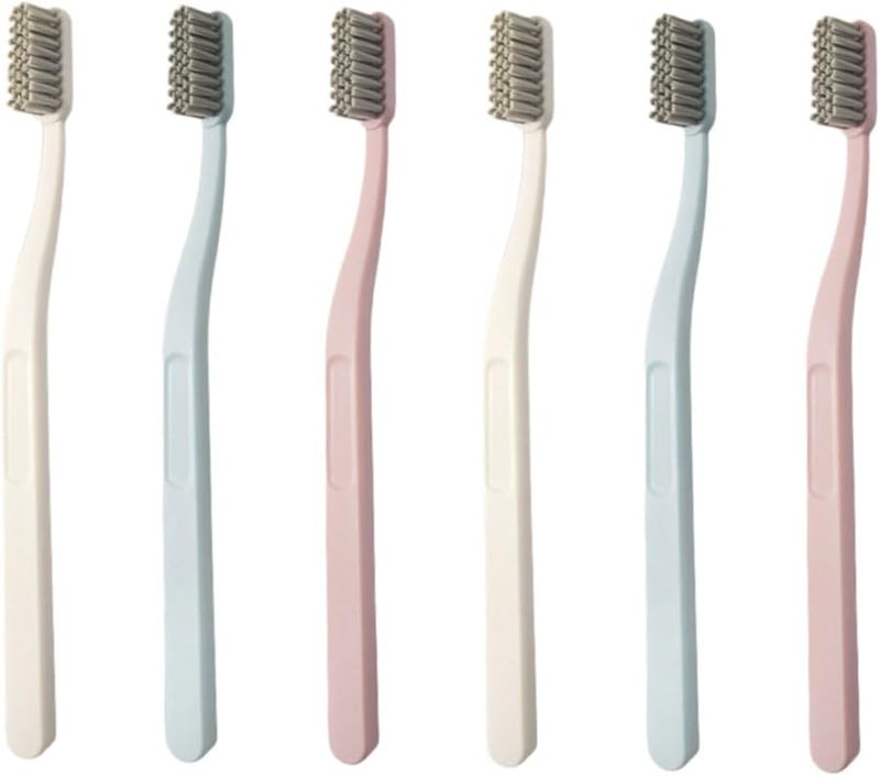 PartyKindom 6 Pack Hard Nylon Toothbrushes For Adults Individually Packaged Travel Oral Care - Image 1