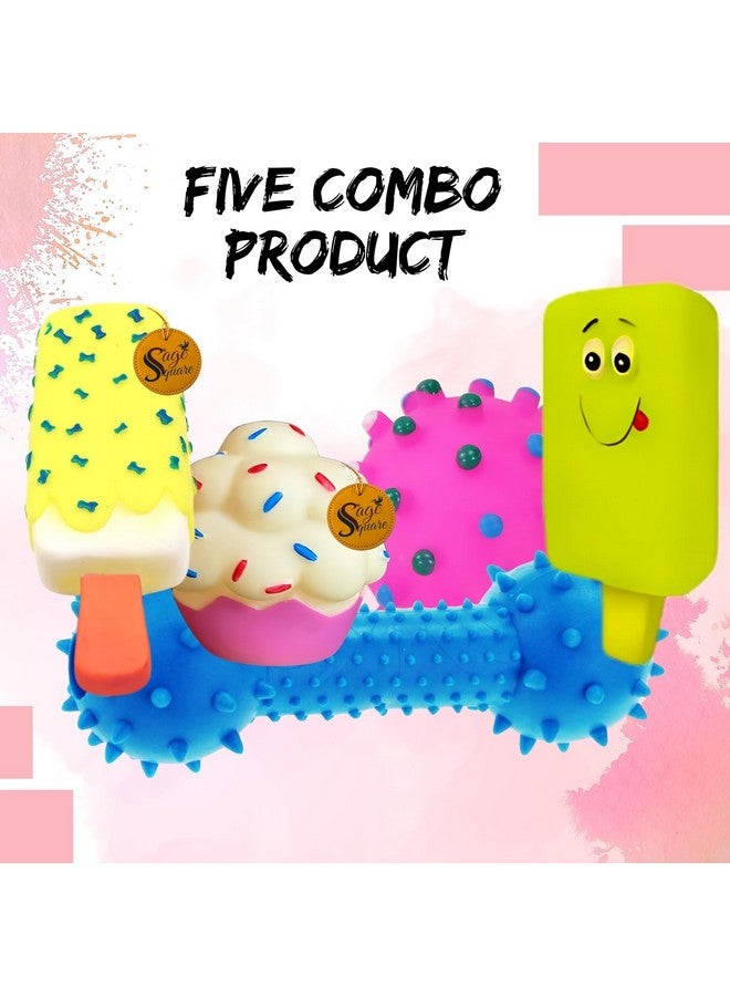 Sage Square Premium Squeaky Toy Set Of 5 For Dogs - Durable, Chewable, Rubber Toys, Multiple Fun Shapes & Colors For Interactive Play, Teething Relief, Keeps Entertained, Happy (Combo No. 1) - Image 2