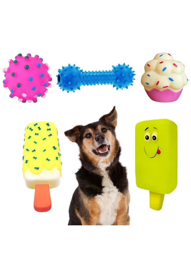 Sage Square Premium Squeaky Toy Set Of 5 For Dogs - Durable, Chewable, Rubber Toys, Multiple Fun Shapes & Colors For Interactive Play, Teething Relief, Keeps Entertained, Happy (Combo No. 1) - Image 1