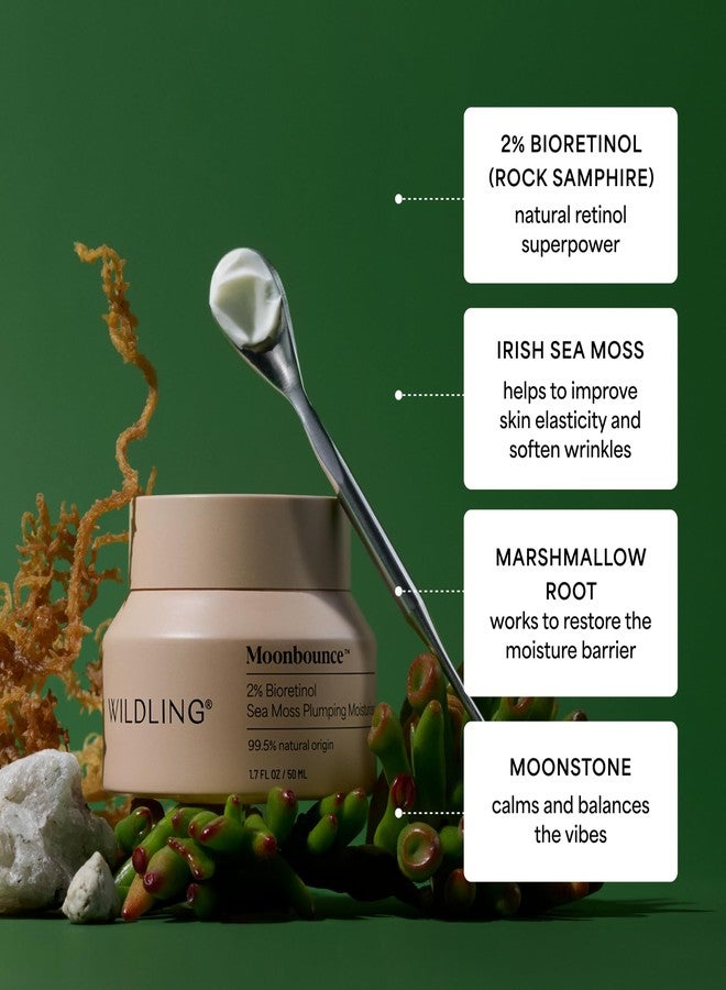 WILDLING Moonbounce 2% Bioretinol Plumping Moisturizer I Rock Samphire, Irish Sea Moss, Marshmallow Root, Moonstone I Hydrates, Boosts Elasticity, Firms I 99.5% Natural, Vegan, Cruelty Free (1.7fl oz) - Image 5