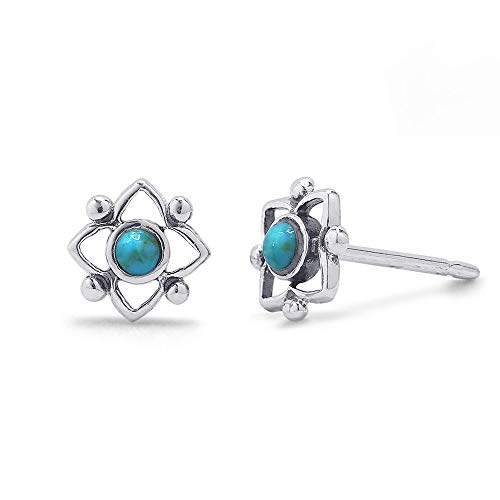 Boma Sterling Silver Blue Turquoise Flower Shaped Dot Stud Earring - Image 1